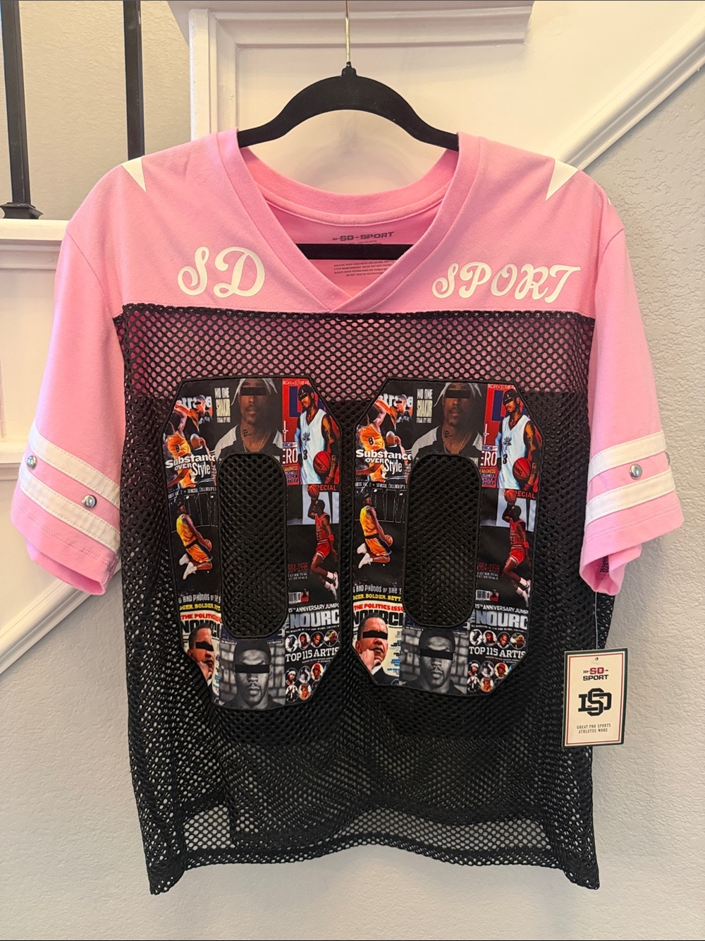 Female Adult Pink & Black Mesh Graphic Football Jersey